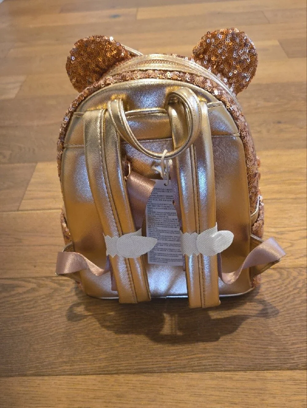 Loungefly Rose Gold Sequin Mini Backpack with Metallic Bow